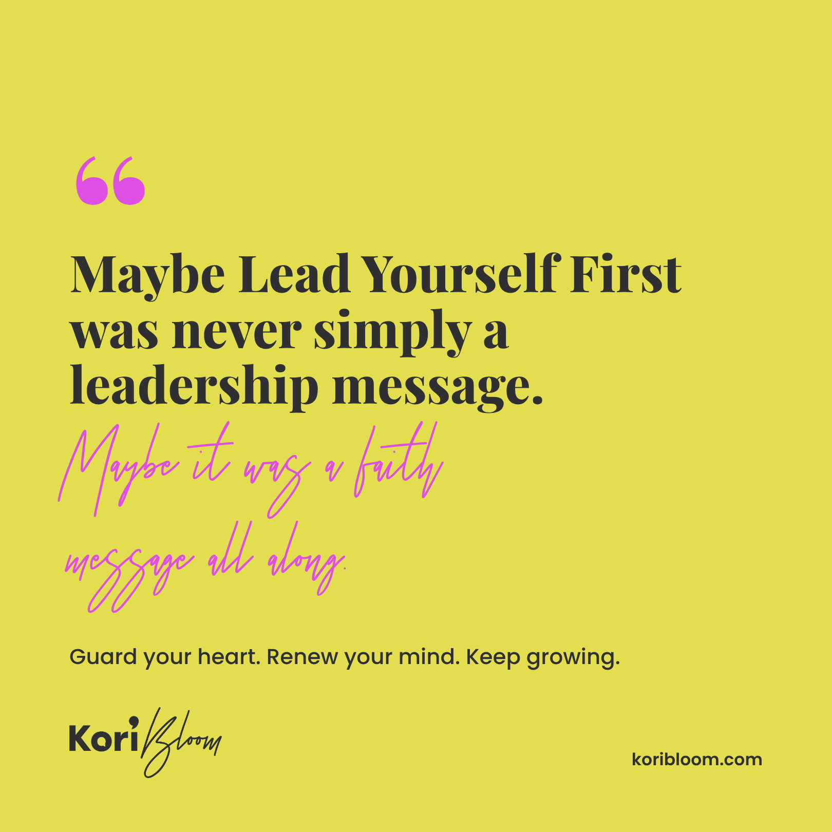 Quote: Maybe Lead Yourself First was never simply a leadership message. Maybe it was a faith message all along.