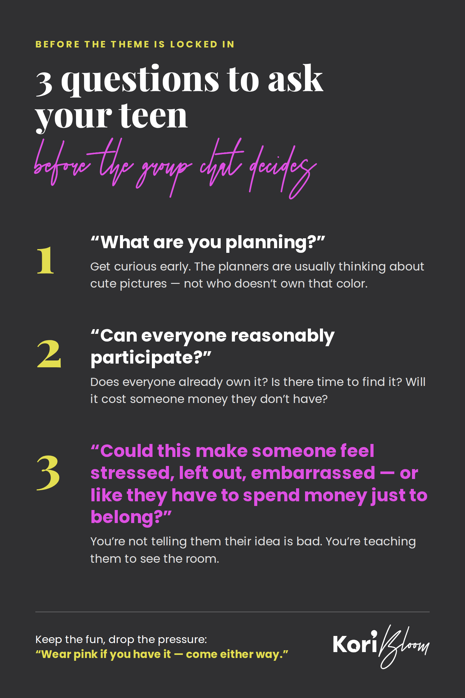 3 questions to ask your teen before the group chat decides on a party theme