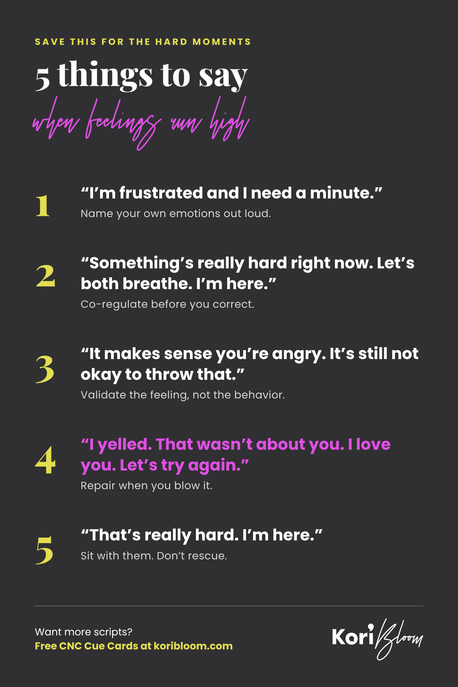 Five parenting scripts to say when feelings run high, from naming your emotions to repairing after you yell